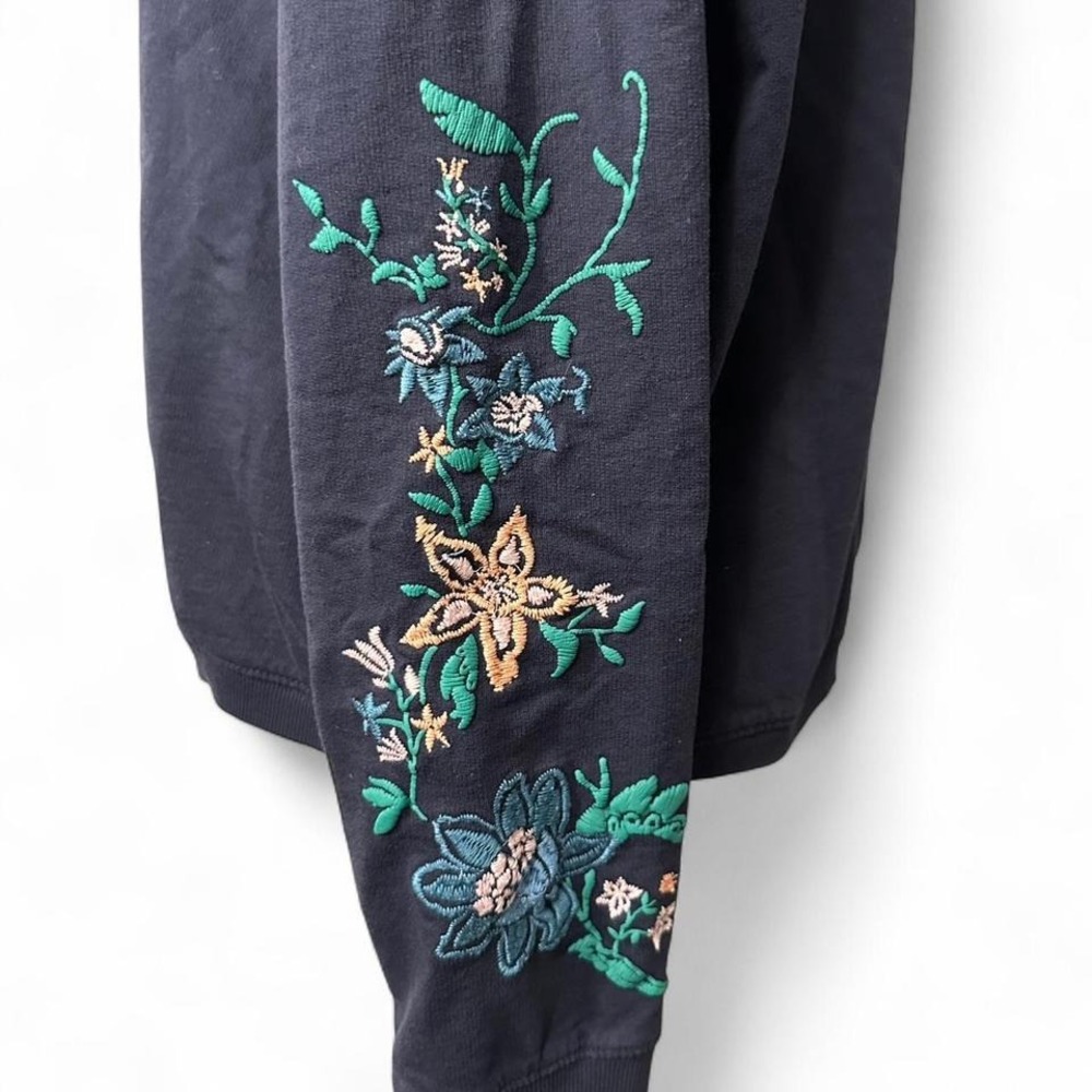 Floral‎ Embroidered Cropped Sweatshirt Long Sleeve Cottagecore Boho - Picture 4 of 4